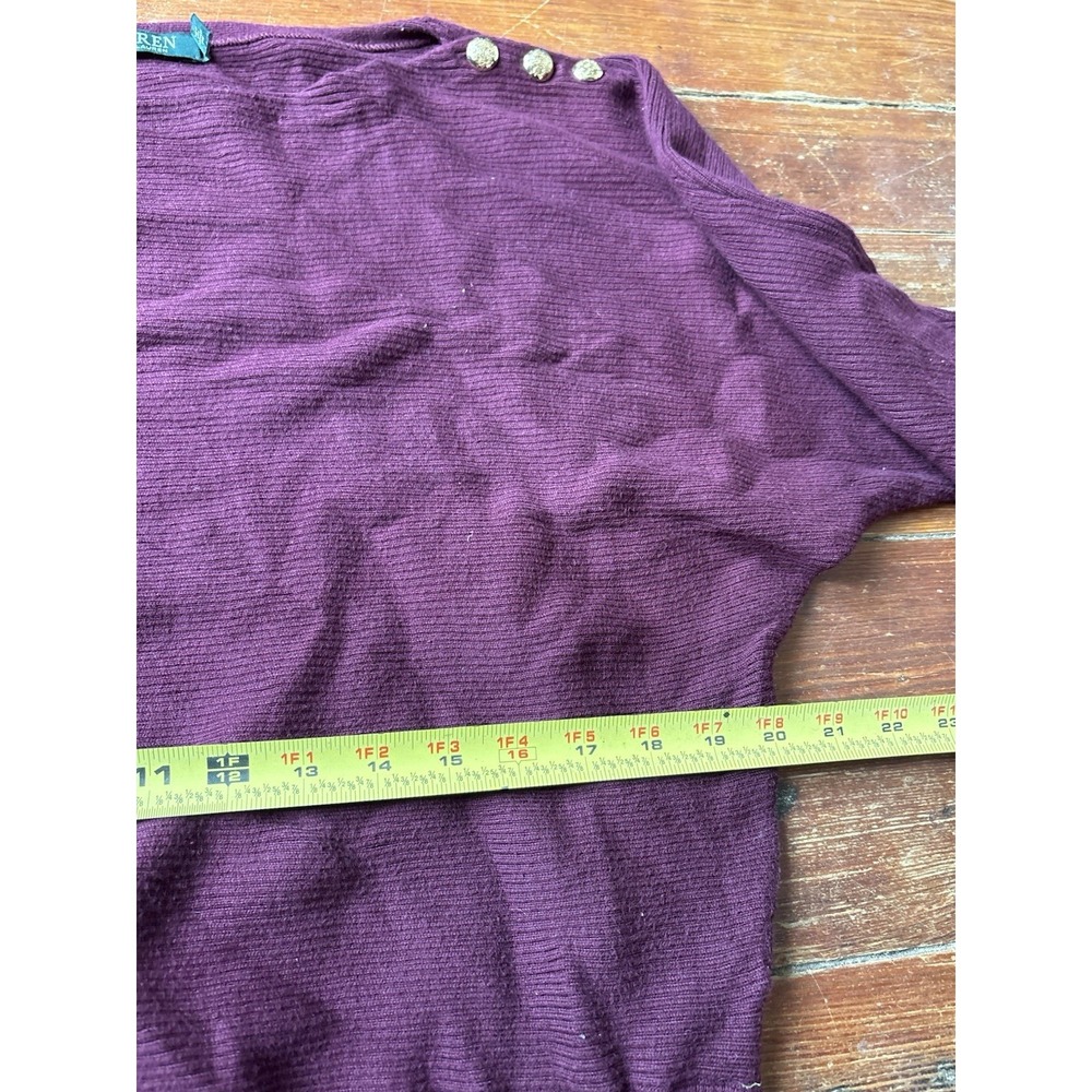 Lauren Ralph Lauren‎ Large Womens Sweater Maroon 100% Cotton Buttons Knit - Picture 6 of 7